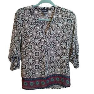 About A Girl Womens Sz XS Multicolor Geometric 3/4 Sleeve Blouse